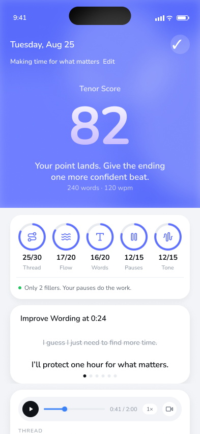 LevelYap speaking feedback screen